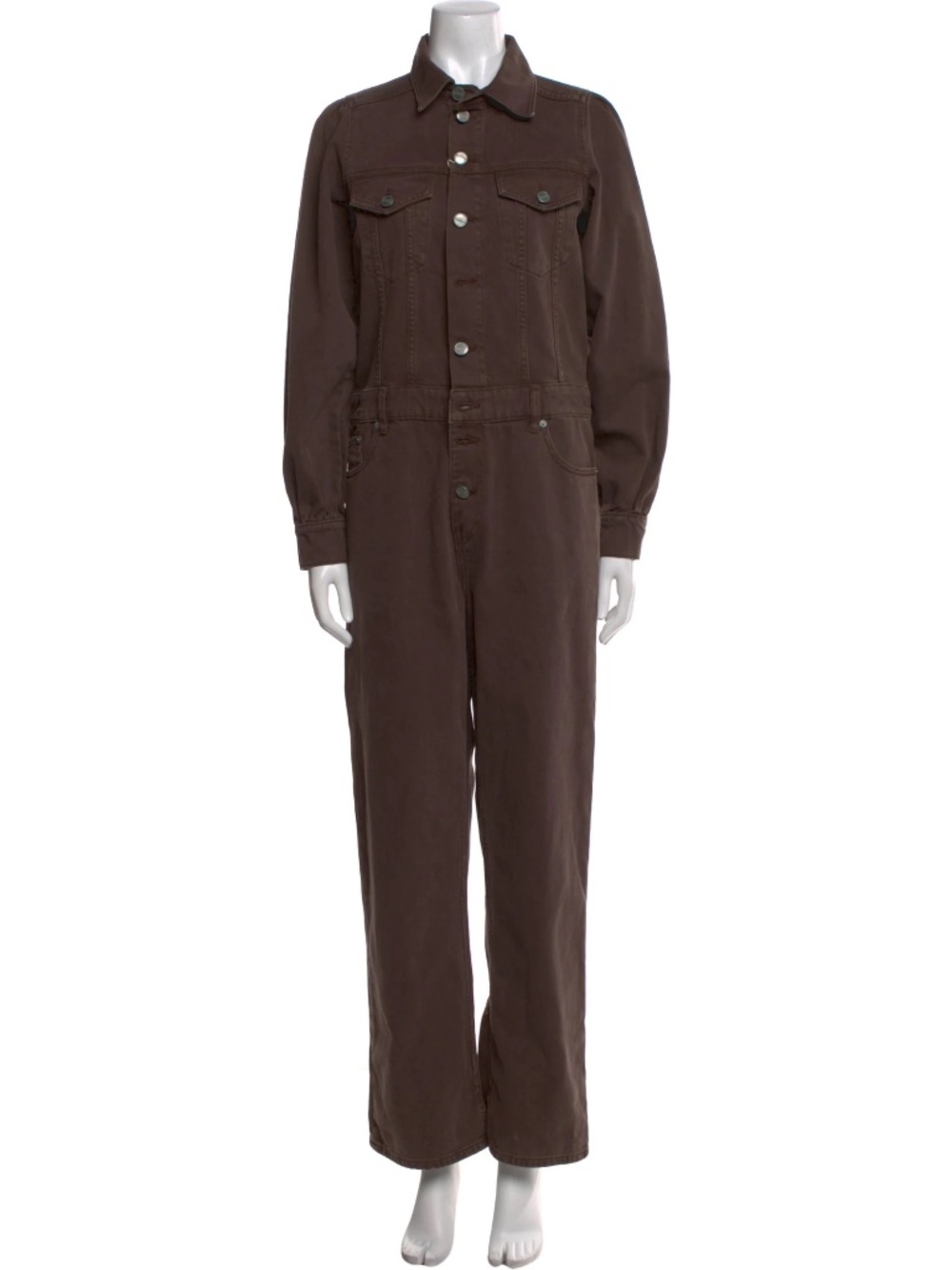 Ganni | Overdyed Long Sleeve Denim Jumpsuit in Brown | Style F6232